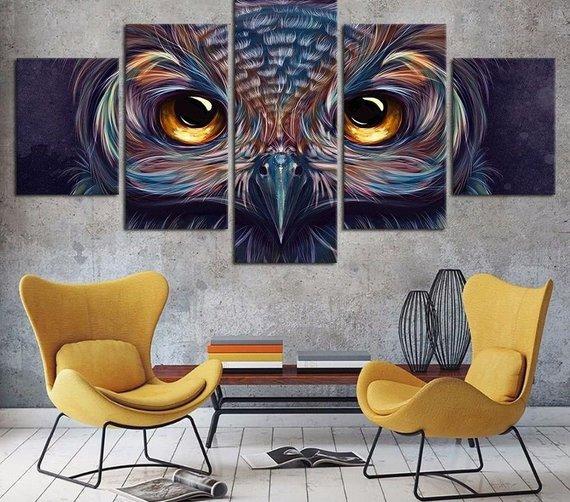 Owl Colorful 3 - Abstract Animal 5 Panel Canvas Art Wall Decor Owl Colorful 3 - Abstract Animal 5 Panel Canvas Art Wall Decor