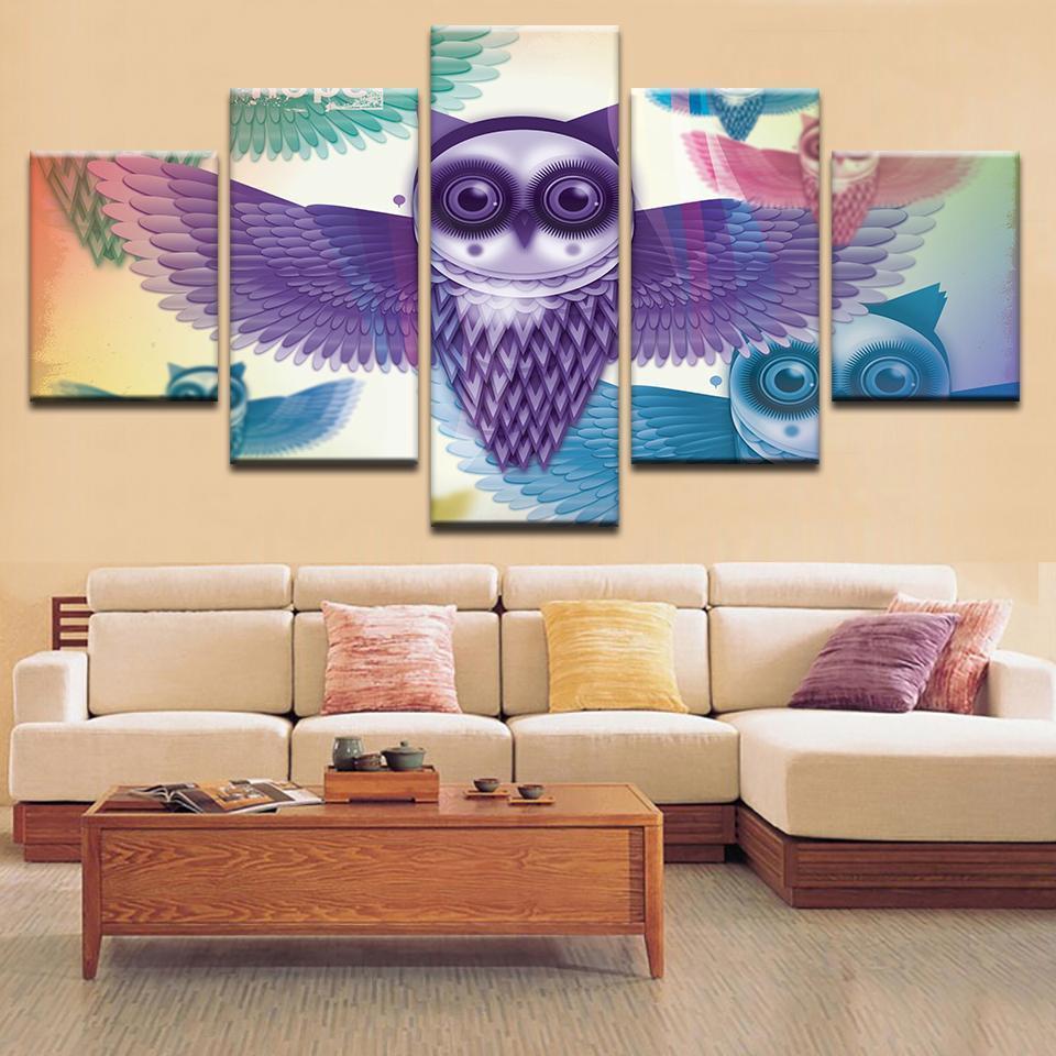 Owl - Abstract Animal 5 Panel Canvas Art Wall Decor Owl - Abstract Animal 5 Panel Canvas Art Wall Decor
