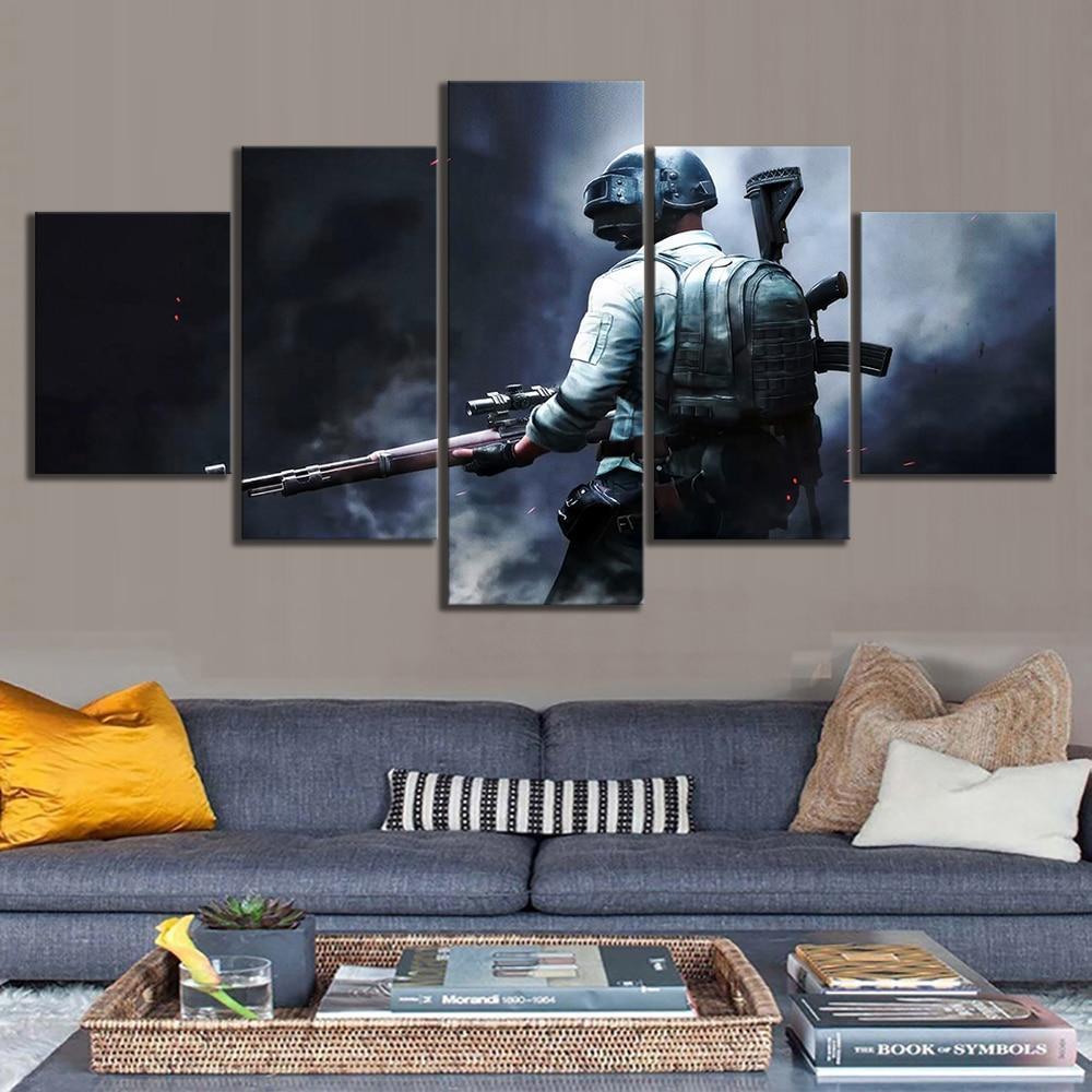 PUBG Sniper Game Character Gaming - 5 Panel Canvas Art Wall Decor PUBG Sniper Game Character Gaming - 5 Panel Canvas Art Wall Decor