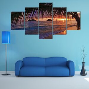 Pacific Sunrise At Lanikai Beach In Hawaii - Nature 5 Panel Canvas Art Wall Decor