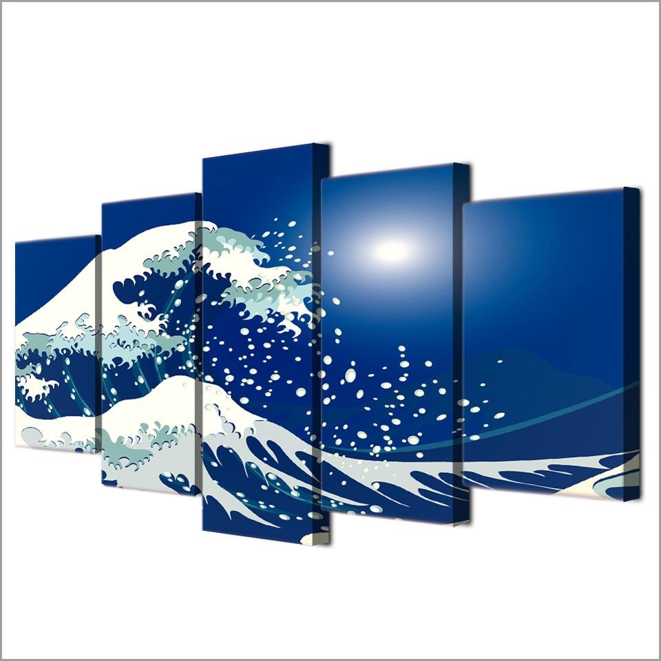 Pacific Waves - Nature 5 Panel Canvas Art Wall Decor Pacific Waves - Nature 5 Panel Canvas Art Wall Decor