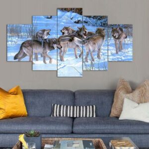 Pack Of Wolves Wolf - Animal 5 Panel Canvas Art Wall Decor