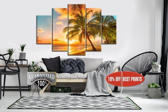 Palm Beach Palm Tree - Nature 5 Panel Canvas Art Wall Decor Palm Beach Palm Tree - Nature 5 Panel Canvas Art Wall Decor