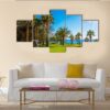 Palm Grove And Green Grass Lawns On Shore Of Sea Island - Nature 5 Panel Canvas Art Wall Decor