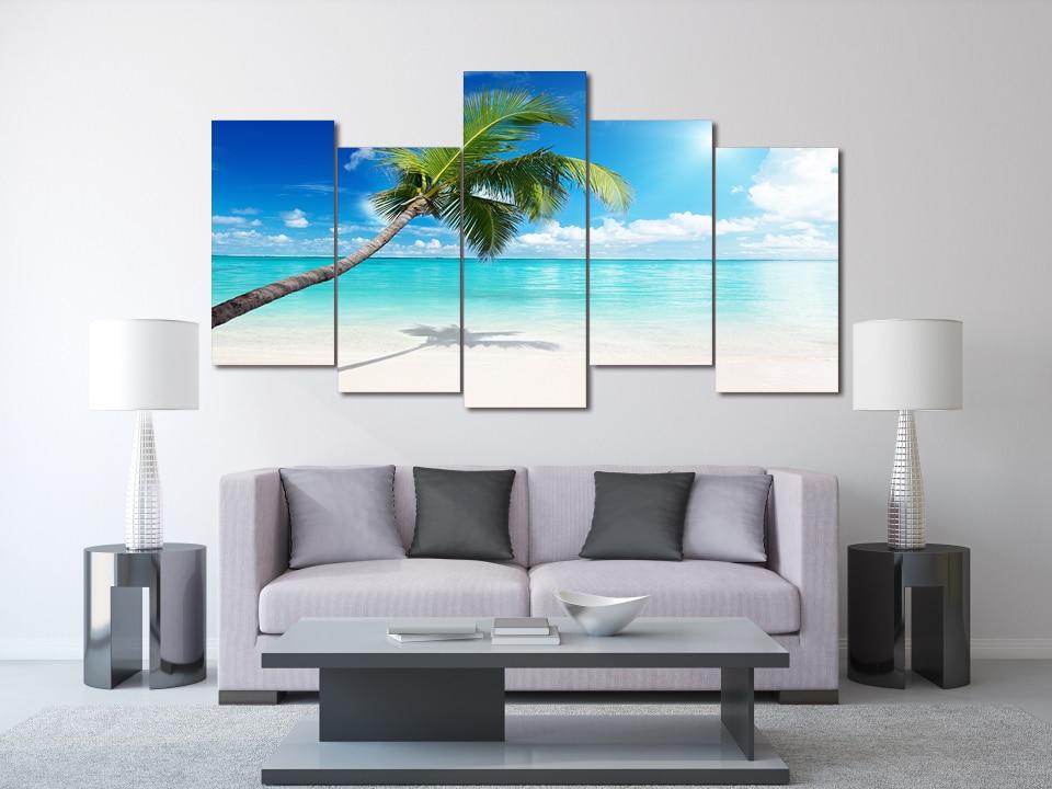 Palm Tree Beach 1 - Nature 5 Panel Canvas Art Wall Decor Palm Tree Beach 1 - Nature 5 Panel Canvas Art Wall Decor