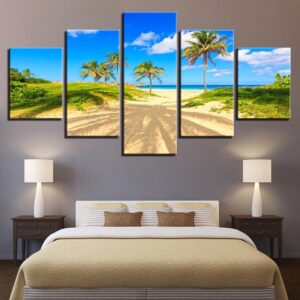 Palm Tree Beach 2 - Space 5 Panel Canvas Art Wall Decor