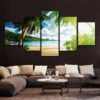 Palm Tree Beach - Nature 5 Panel Canvas Art Wall Decor