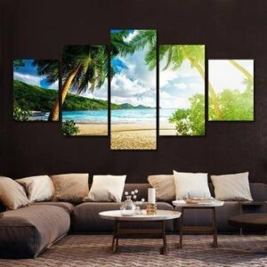 Palm Tree Beach - Nature 5 Panel Canvas Art Wall Decor
