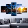 Palm Trees And House Sunrise Sunshine - Nature 5 Panel Canvas Art Wall Decor