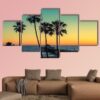 Palm Trees At California Beach - Nature 5 Panel Canvas Art Wall Decor