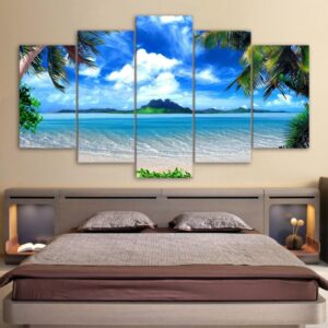 Palm Trees At The Beach - Beach 5 Panel Canvas Art Wall Decor