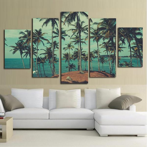 Palm Trees Beach Ocean Sea - Ocean 5 Panel Canvas Art Wall Decor Palm Trees Beach Ocean Sea - Ocean 5 Panel Canvas Art Wall Decor