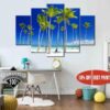 Palm Trees Beach Seascape - Nature 5 Panel Canvas Art Wall Decor