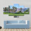 Palms Reflecting In Water On A Golf Course In Palm Desert California - Nature 5 Panel Canvas Art Wall Decor