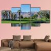 Palms Reflecting In Water On A Golf Course - Nature 5 Panel Canvas Art Wall Decor