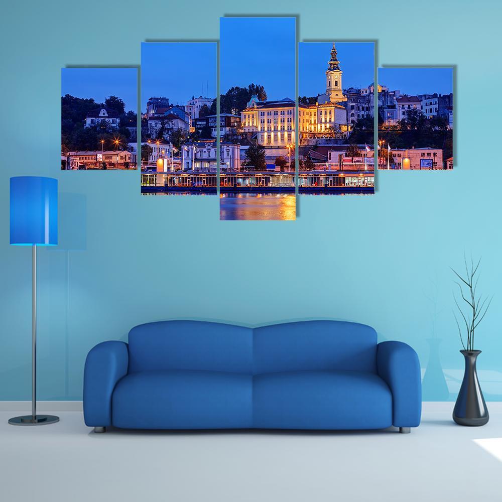 Panorama Of Belgrade At Night - Nature 5 Panel Canvas Art Wall Decor Panorama Of Belgrade At Night - Nature 5 Panel Canvas Art Wall Decor