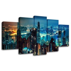 Panorama Of Evening Hong Kong - Nature 5 Panel Canvas Art Wall Decor