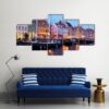 Panorama Of Historical Nyhavn In Copenhagen 1 - Nature 5 Panel Canvas Art Wall Decor