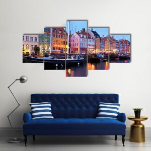Panorama Of Historical Nyhavn In Copenhagen 1 - Nature 5 Panel Canvas Art Wall Decor