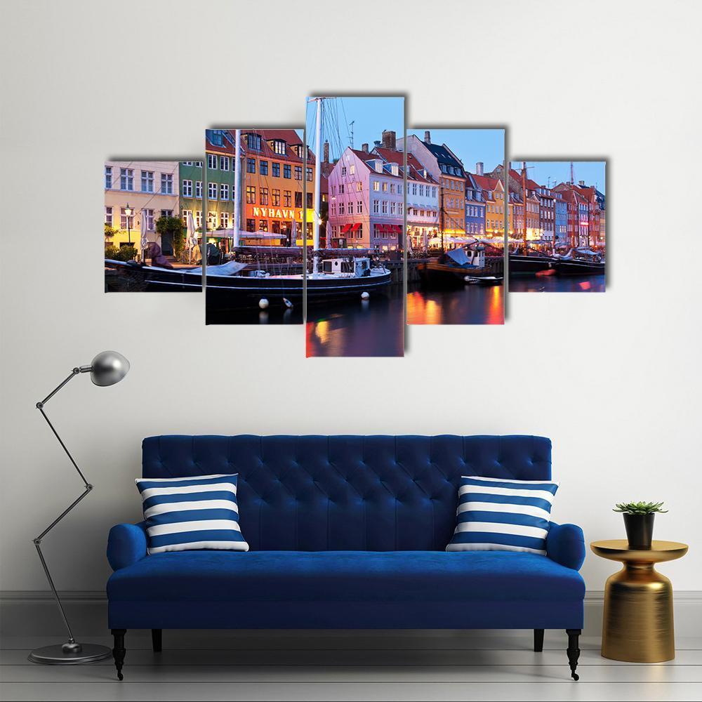 Panorama Of Historical Nyhavn In Copenhagen 1 - Nature 5 Panel Canvas Art Wall Decor Panorama Of Historical Nyhavn In Copenhagen 1 - Nature 5 Panel Canvas Art Wall Decor