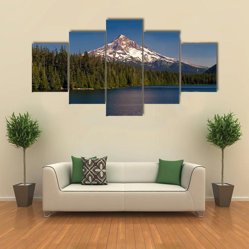 Panorama Of Lost Lake And Mount Hood - Nature 5 Panel Canvas Art Wall Decor Panorama Of Lost Lake And Mount Hood - Nature 5 Panel Canvas Art Wall Decor
