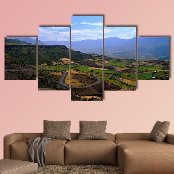 Panorama Of Semien Mountains - Nature 5 Panel Canvas Art Wall Decor Panorama Of Semien Mountains - Nature 5 Panel Canvas Art Wall Decor