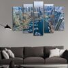Panoramic City Rooftop View - Nature 5 Panel Canvas Art Wall Decor