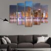 Panoramic Skyline Of Miami Florida 02 - Nature 5 Panel Canvas Art Wall Decor