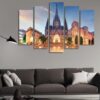 Panoramic View Of The Cathedral Of Barcelona - Nature 5 Panel Canvas Art Wall Decor