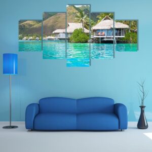 Paradise Bungalows - Nature 5 Panel Canvas Art Wall Decor