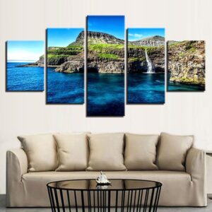Paradise Is An Island Alpine Waterfall - Space 5 Panel Canvas Art Wall Decor