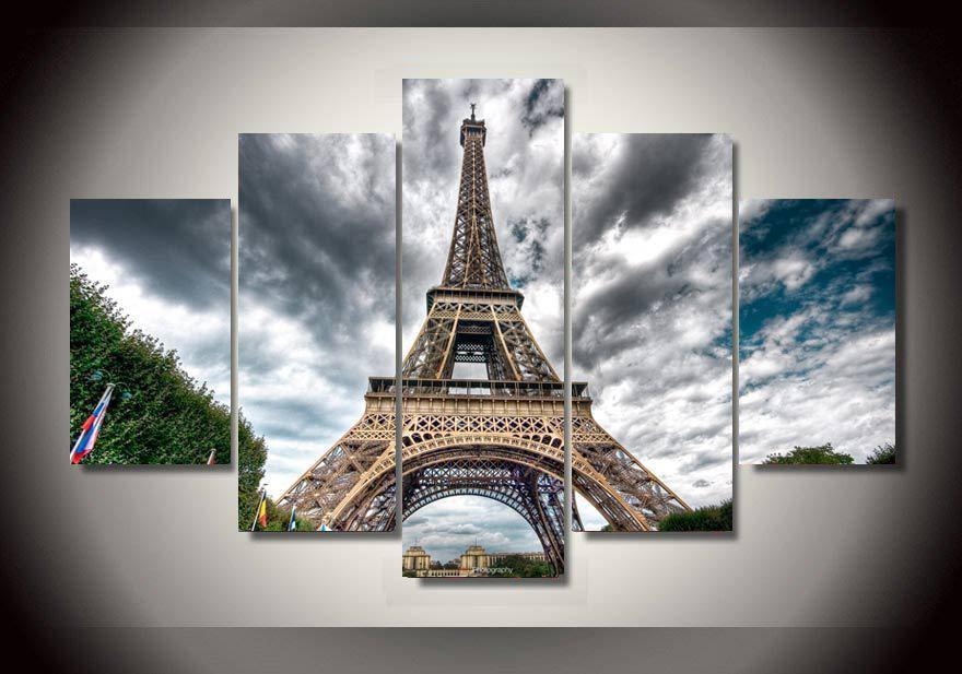 Paris City Eiffel Tower Under Sky - Nature 5 Panel Canvas Art Wall Decor Paris City Eiffel Tower Under Sky - Nature 5 Panel Canvas Art Wall Decor