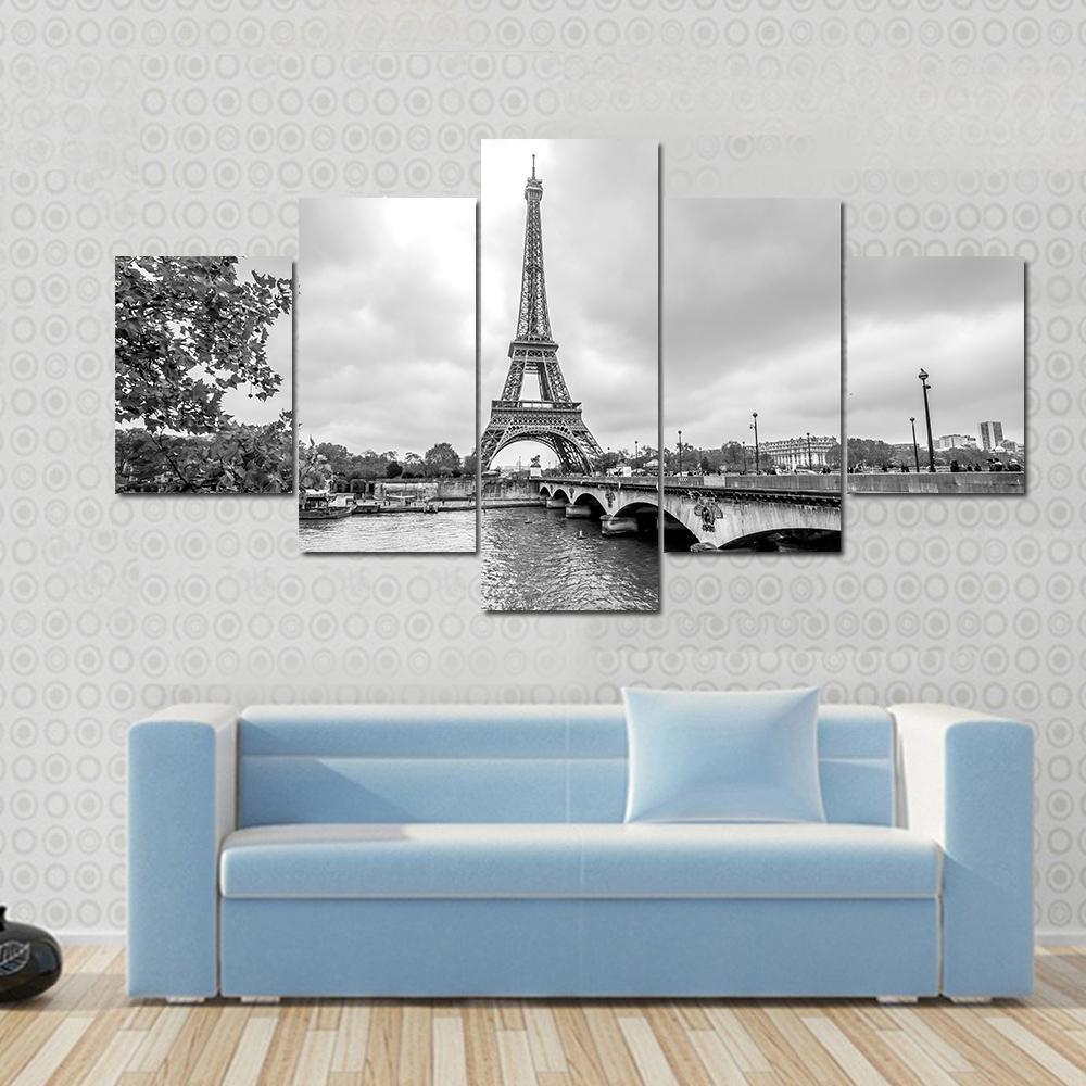 Paris Eiffel Tower From Seine - Nature 5 Panel Canvas Art Wall Decor Paris Eiffel Tower From Seine - Nature 5 Panel Canvas Art Wall Decor