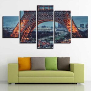 Paris Iron Tower Night View - Nature 5 Panel Canvas Art Wall Decor