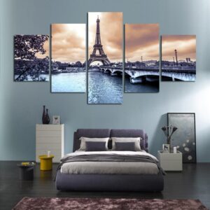 Paris Night city Scenery - Nature 5 Panel Canvas Art Wall Decor