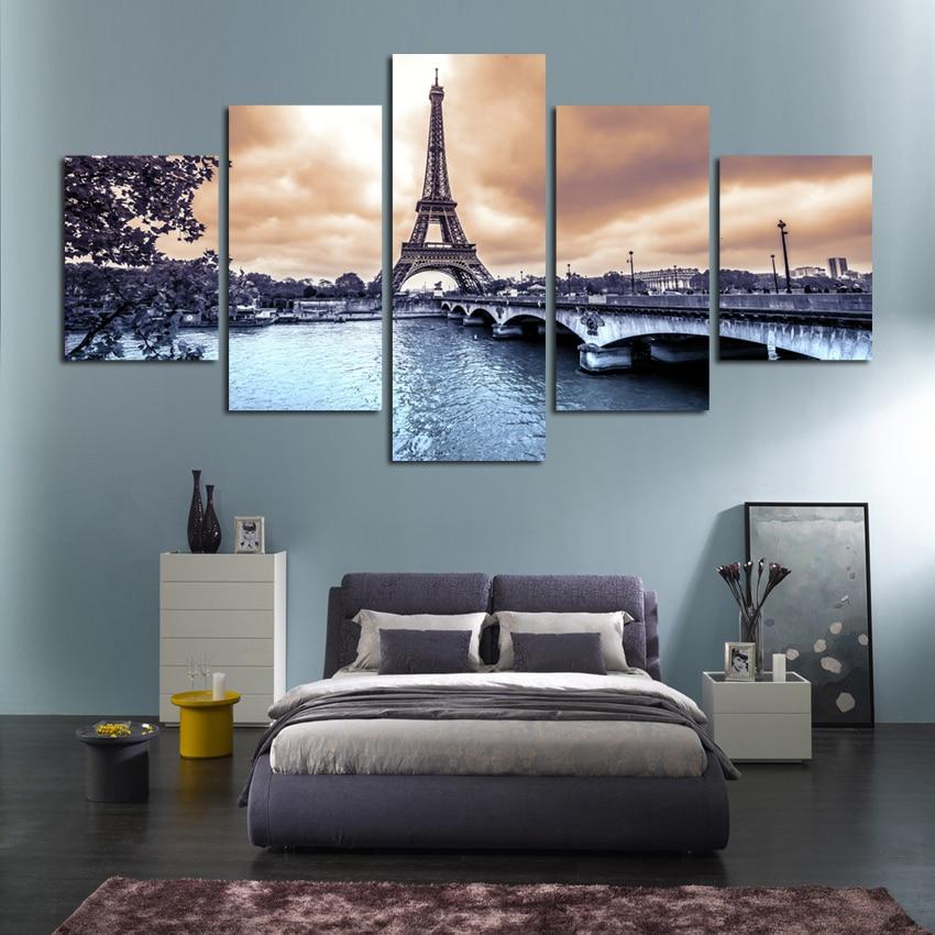 Paris Night city Scenery - Nature 5 Panel Canvas Art Wall Decor Paris Night city Scenery - Nature 5 Panel Canvas Art Wall Decor