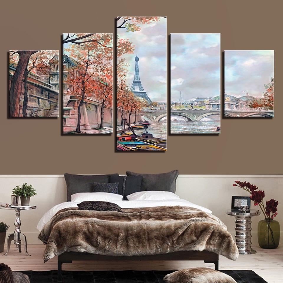 Paris Tower Bridge - Nature 5 Panel Canvas Art Wall Decor Paris Tower Bridge - Nature 5 Panel Canvas Art Wall Decor