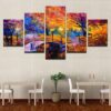Park Night View Colorful Trees - Nature 5 Panel Canvas Art Wall Decor