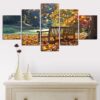 Park Tree Long Stools Landscape - Nature 5 Panel Canvas Art Wall Decor