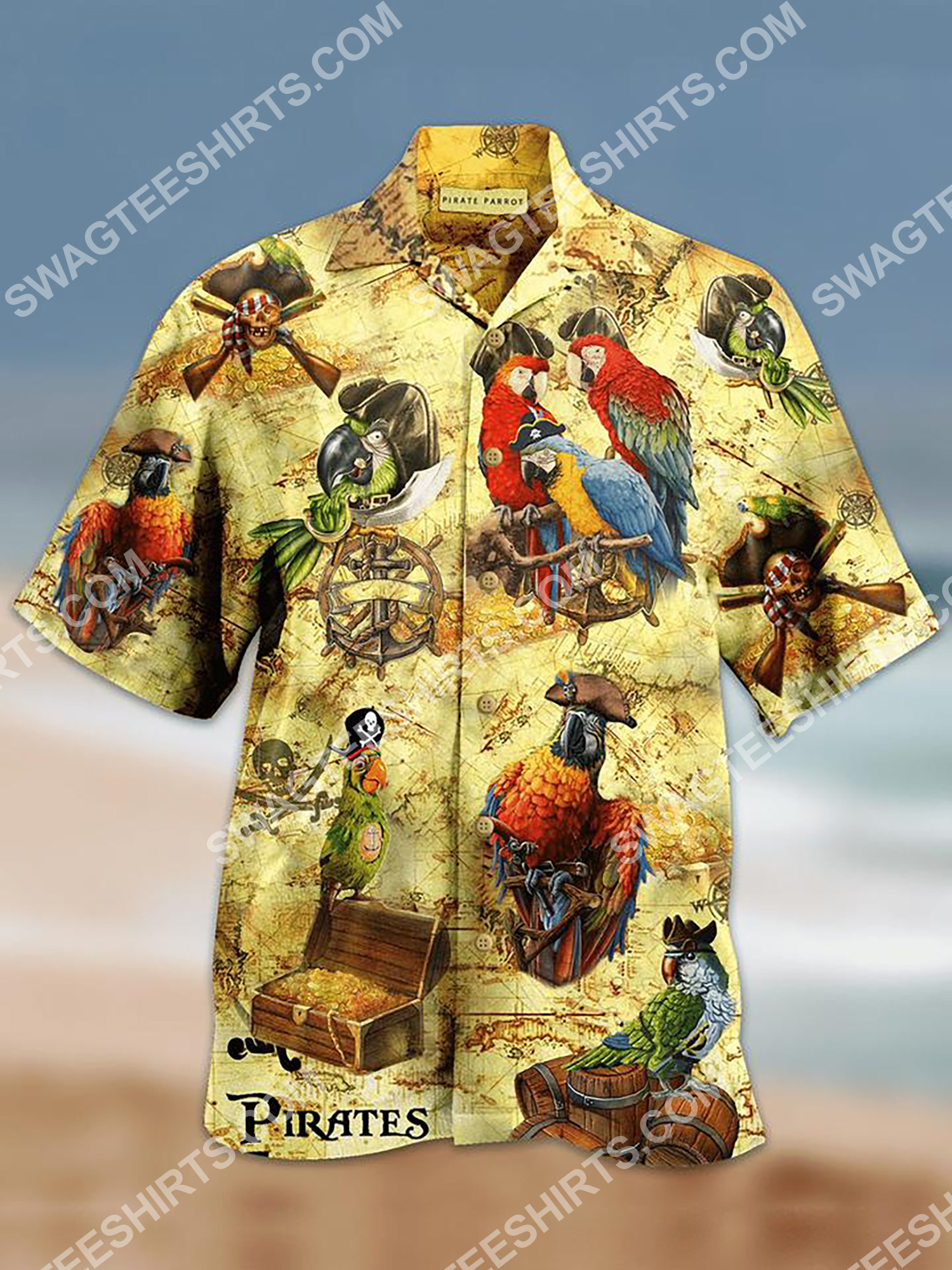 Parrot And Pirate Map All Over Printing Hawaiian Shirt Parrot And Pirate Map All Over Printing Hawaiian Shirt