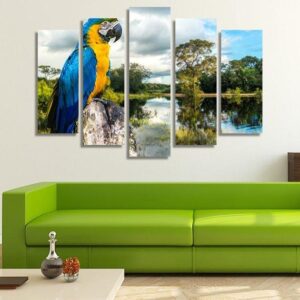 Parrot Macaw In Pantanal Brazil - Animal 5 Panel Canvas Art Wall Decor