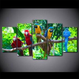 Parrots Beautiful Parrots Food - Animal 5 Panel Canvas Art Wall Decor