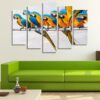 Parrots Standing In A Row - Animal 5 Panel Canvas Art Wall Decor