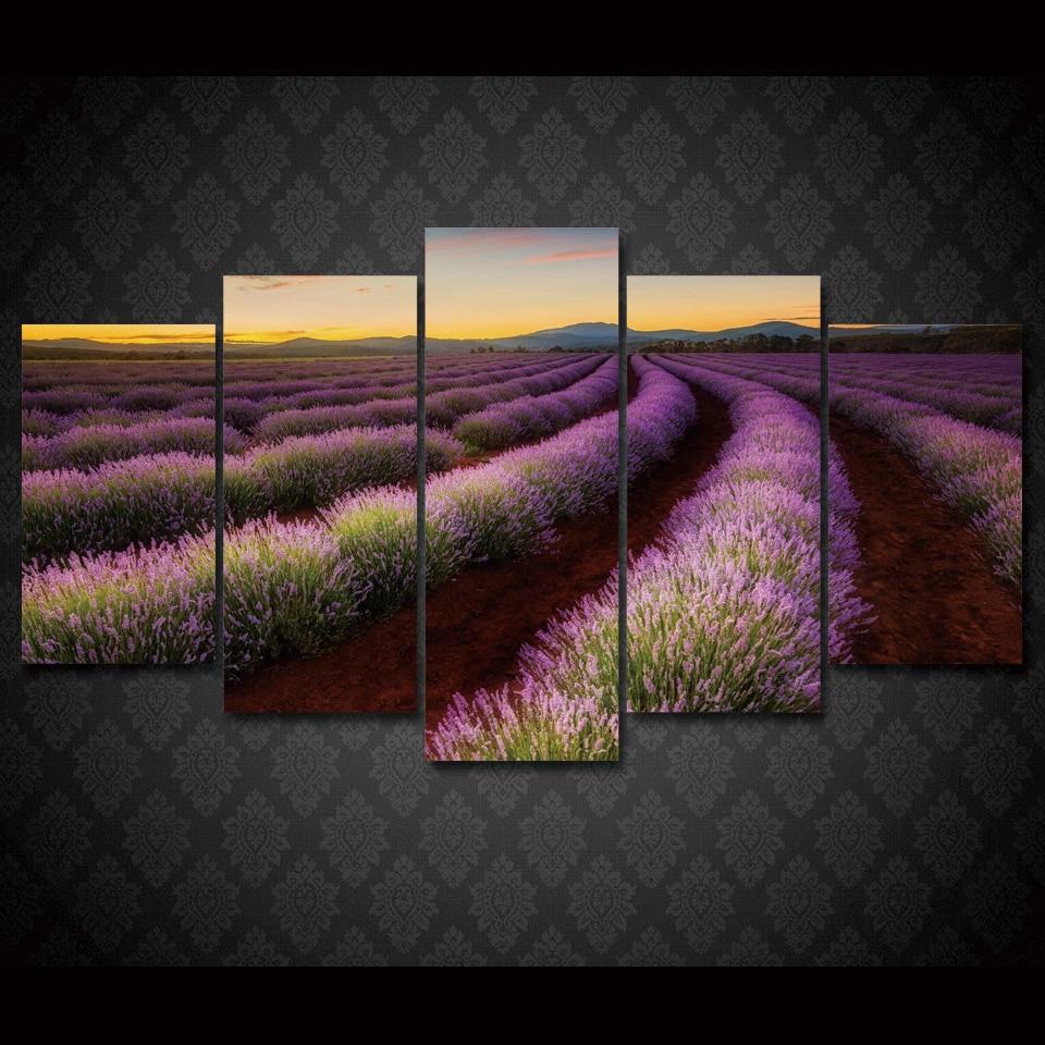 Pastoral Lavender - Nature 5 Panel Canvas Art Wall Decor Pastoral Lavender - Nature 5 Panel Canvas Art Wall Decor