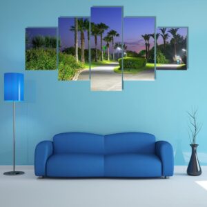 Pathway With Palm Trees At The Beach Of Turkey - Nature 5 Panel Canvas Art Wall Decor