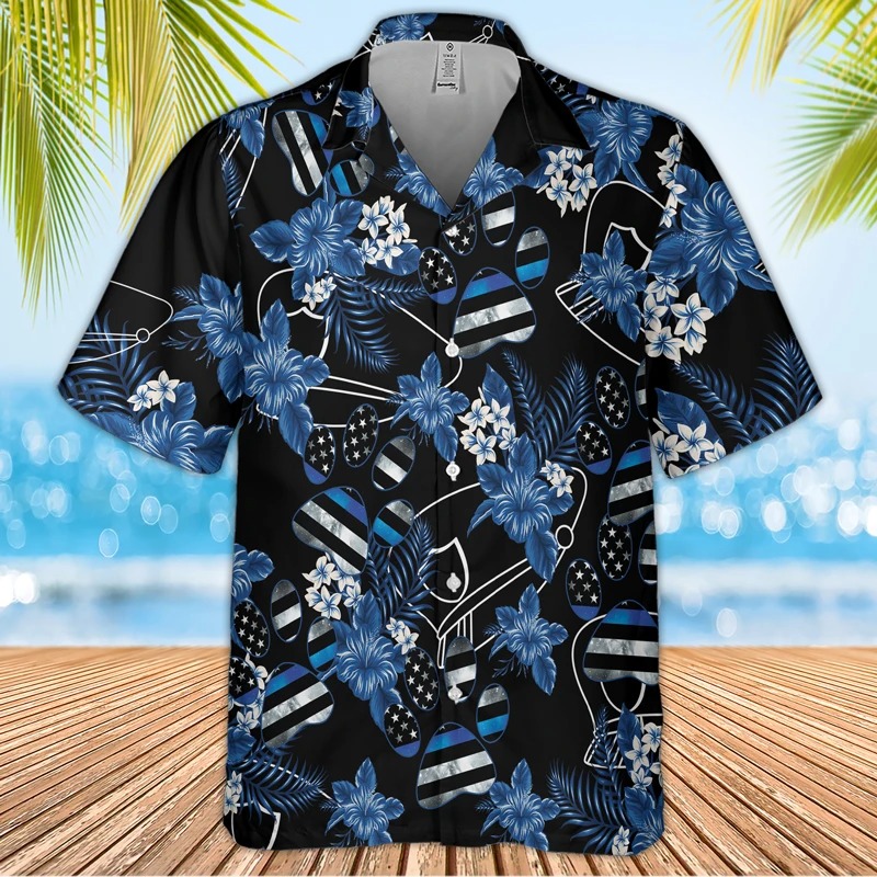 Paw And Police Seamless Pattern Hawaiian Shirt Paw And Police Seamless Pattern Hawaiian Shirt