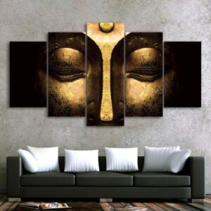 Peaceful Buddha Statue - Religion 5 Panel Canvas Art Wall Decor