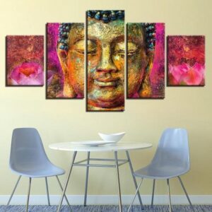 Peaceful Buddha - Religion 5 Panel Canvas Art Wall Decor