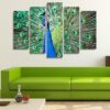 Peacock 01 - Animal 5 Panel Canvas Art Wall Decor