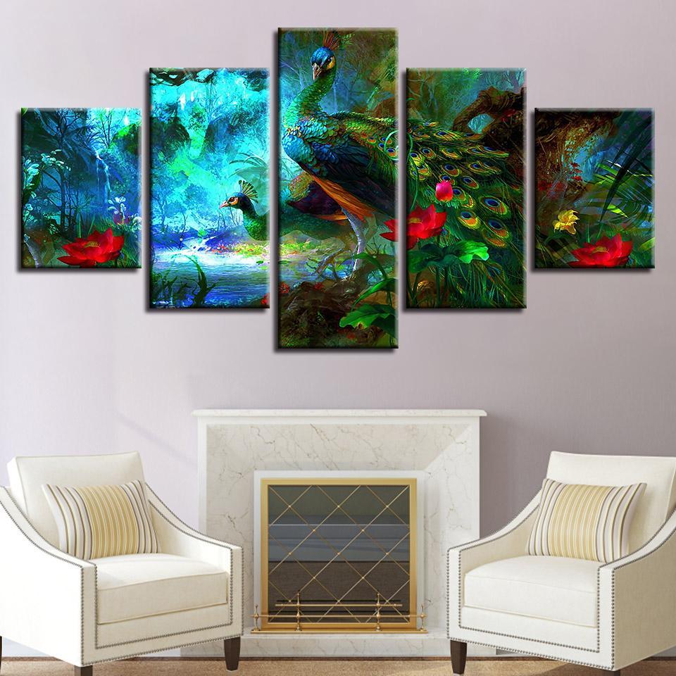 Peacock 1 - Animal 5 Panel Canvas Art Wall Decor Peacock 1 - Animal 5 Panel Canvas Art Wall Decor